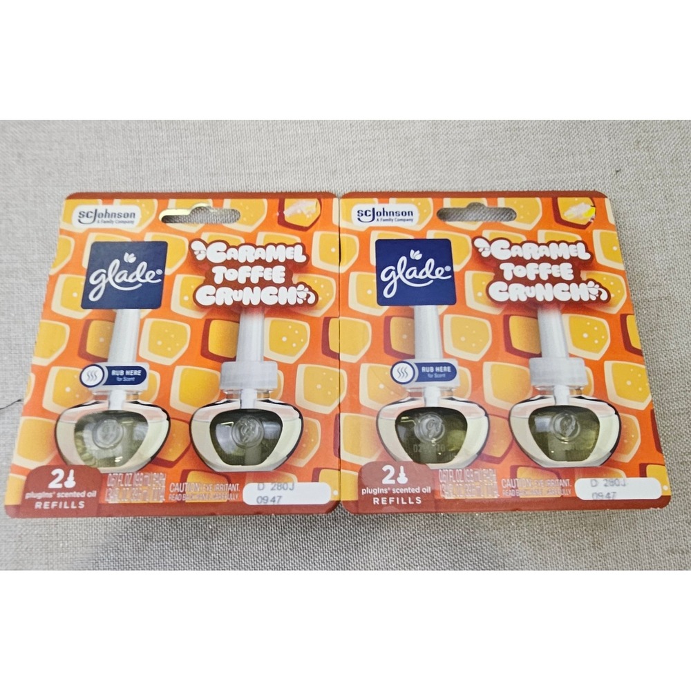 Glade‎ PlugIns Scented Oil Refills Caramel Toffee Crunch 4 Count Lot of 2 Packs